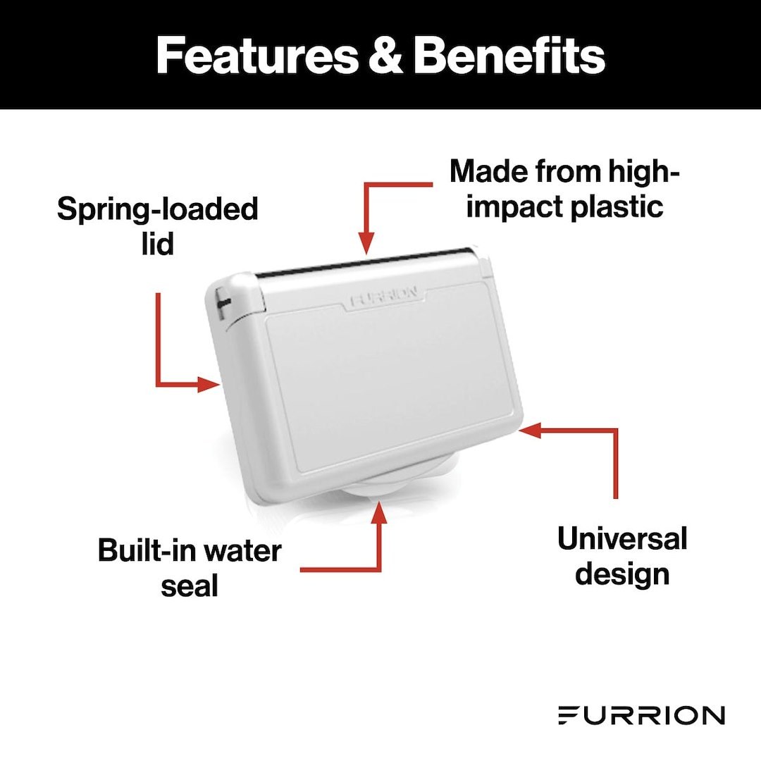 Furrion Receptacle Cover, For 15 Amp Outdoor Receptacle, White, High Impact Resistant Plastic – F15RCS-PS-AM