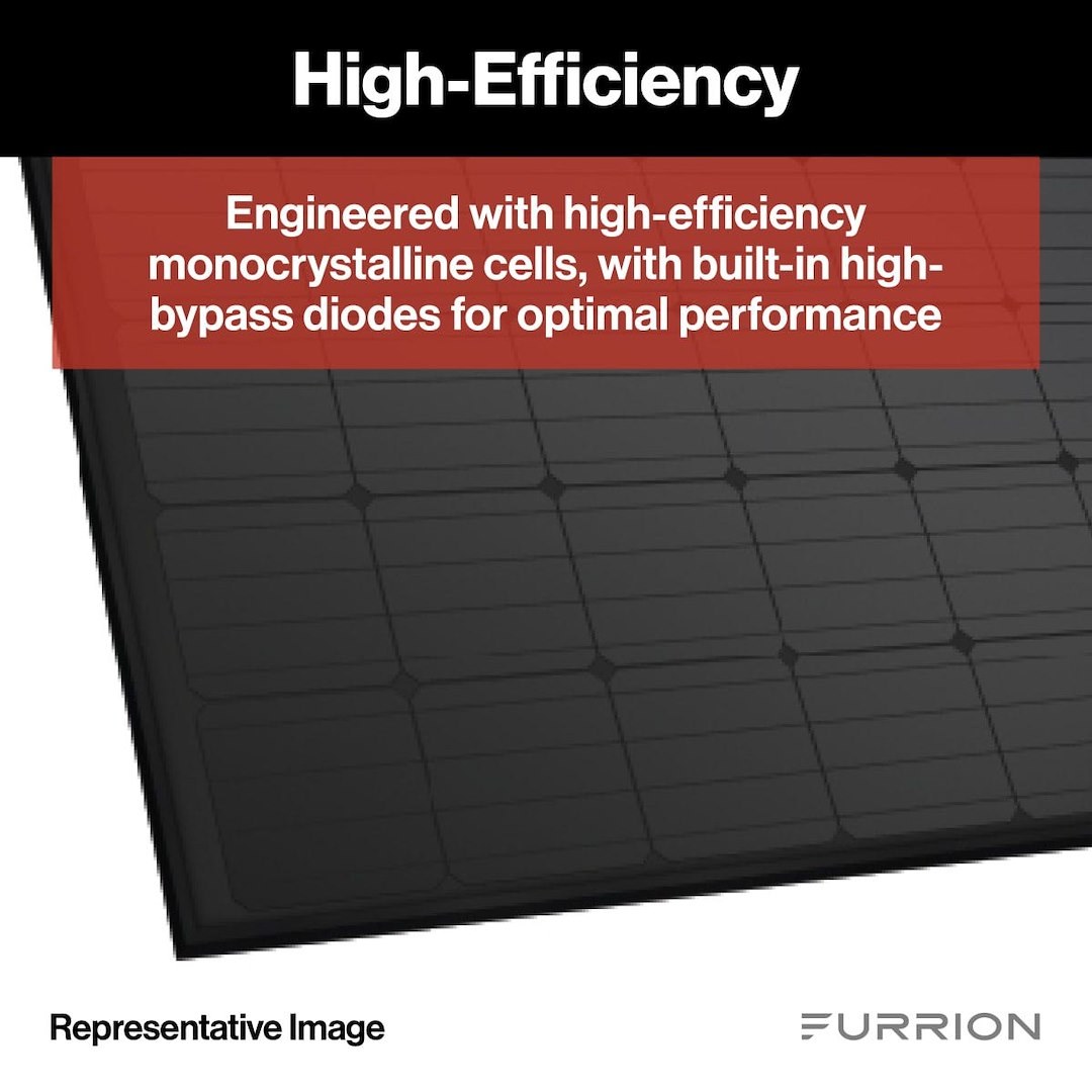 Furrion Solar Panel, 100 Watt/ 5.9 Amp Charging Current, Monocrystalline, 26-3/8 Inch Length X 34-1/4 Inch Width X 1-3/8 Inch Depth – FSPK10MWT-BL