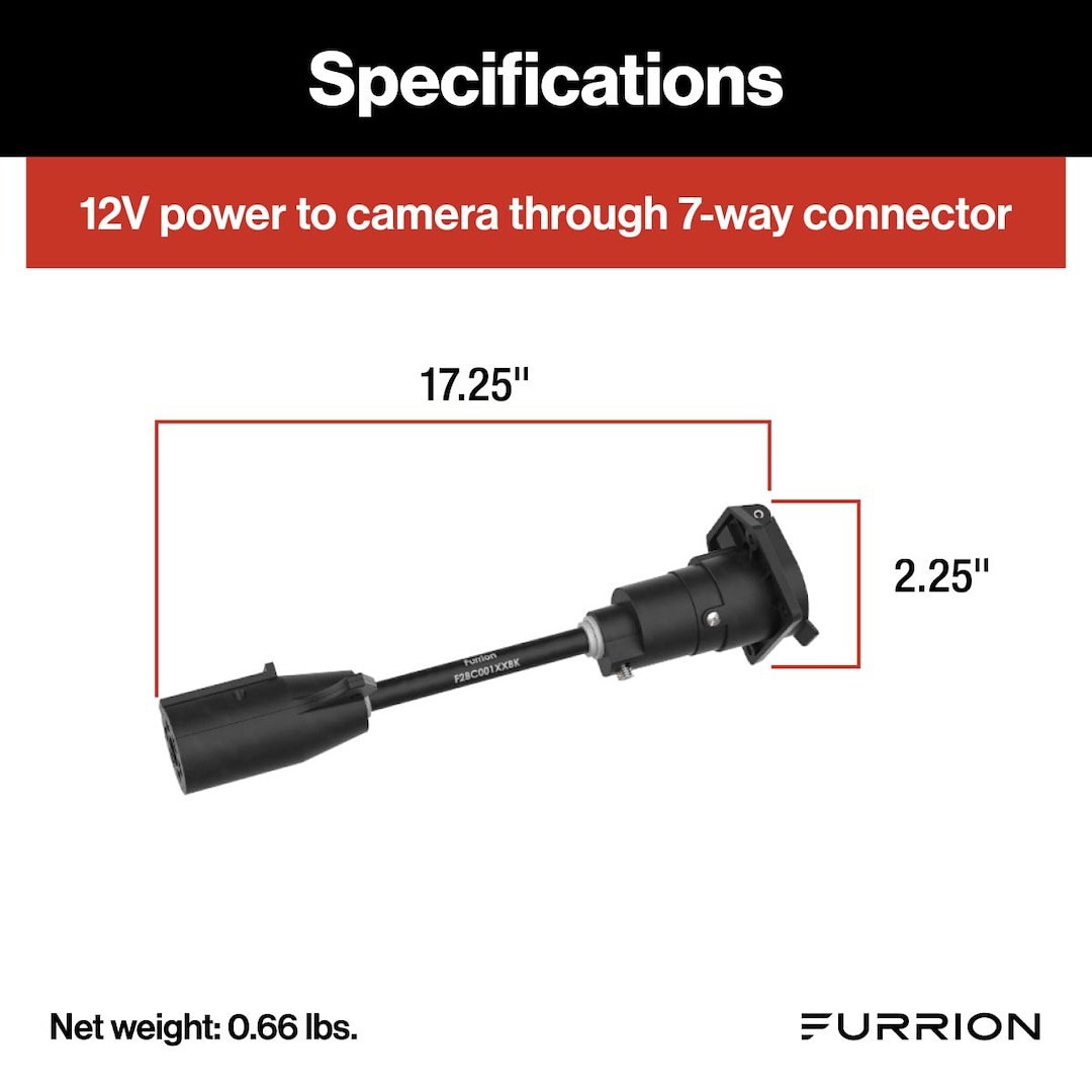 Furrion Backup Camera Cable, Vision S, 7-WAY Adapter for Furrion Vision S Camera Systems, Provides Direct Power to Cameras, 12 Volt DC – F2BC004XXBK