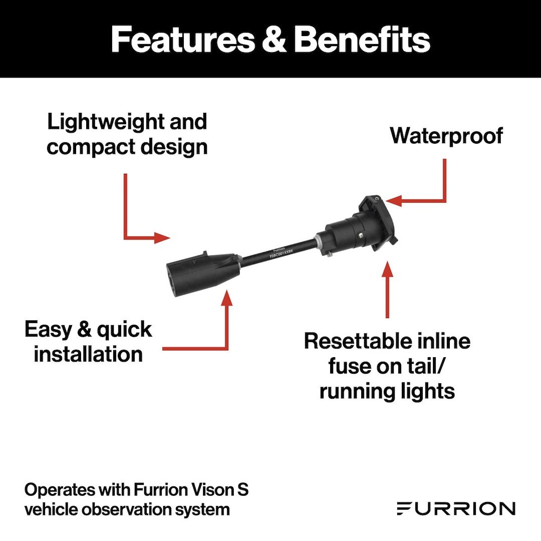 Furrion Backup Camera Cable, Vision S, 7-WAY Adapter for Furrion Vision S Camera Systems, Provides Direct Power to Cameras, 12 Volt DC – F2BC004XXBK
