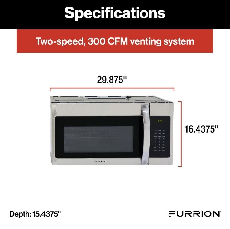 Furrion Microwave Oven, 1.5 Cubic Foot Capacity, 900 Watts Cooking Power/ 1500 Watts Input Power – FMCM15A-SS