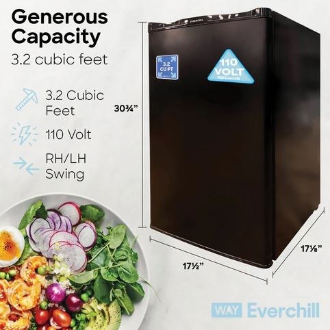 Furrion Refrigerator, Everchill, Single Compartment Refrigerator, Permanent Bolt-IN, Left Hand Swing, 3.2 Cubic Foot, 110 Volt – BC-90LHH