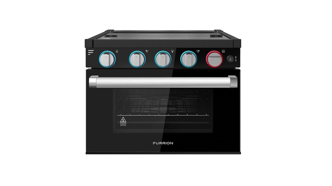 Furrion Stove, Range, Black with Stainless Steel Handle and Knobs/ Black Glass Door – FGR17G3MA2B-BG