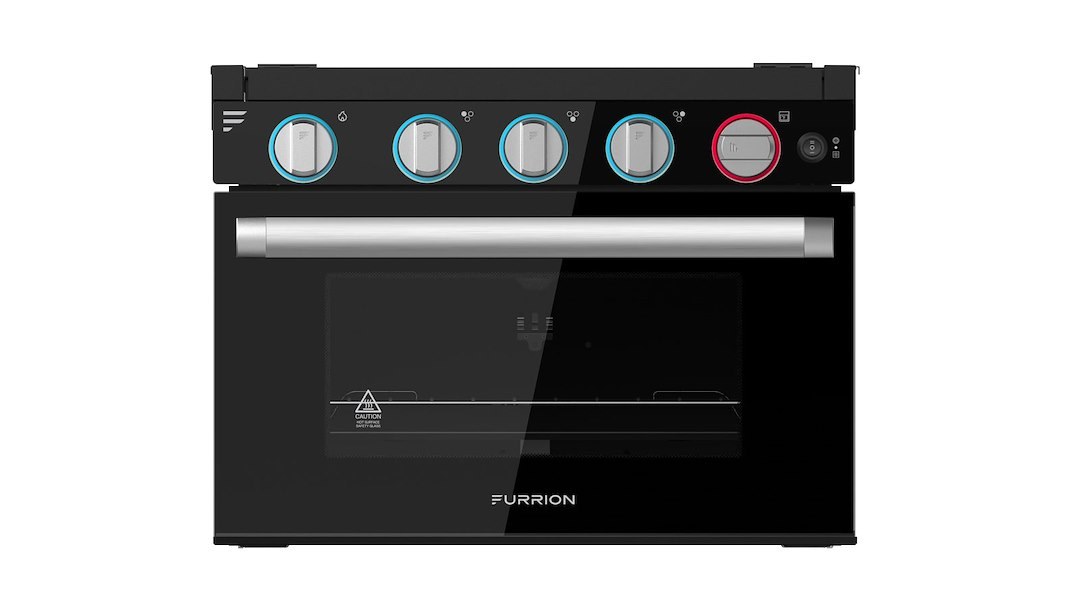 Furrion Stove, Range, Black with Stainless Steel Handle and Knobs/ Black Glass Door – FGR17G3MA2B-BG