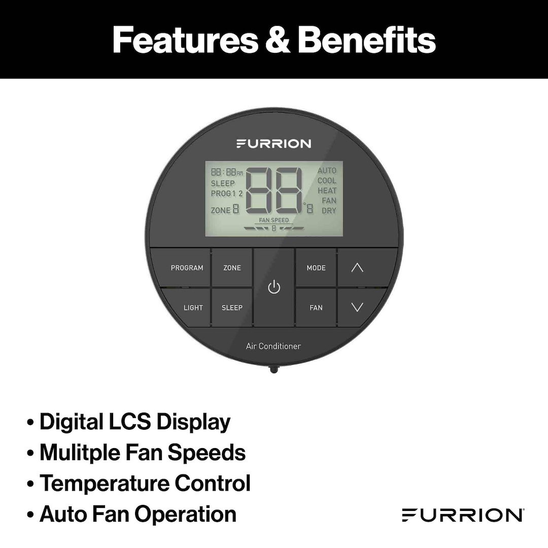 Furrion Wall Thermostat, Furrion Chill ™ He, Use with Furrion Chill ™ He R32 Air Conditioners, Multi Zone, Heat/ Cool – FACW12ESZA2-BL-AM
