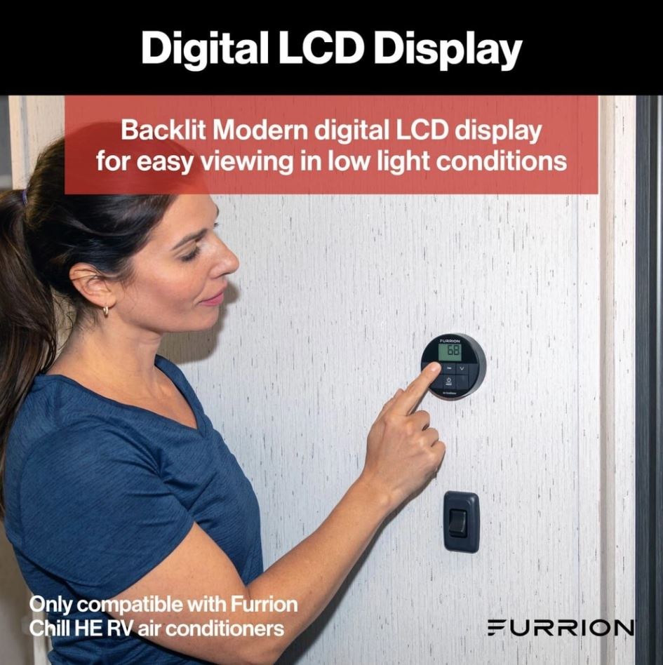 Furrion Wall Thermostat, Furrion Chill ™, Use with Furrion Chill ™ R32 Air Conditioners, Single Zone, Heat/ Cool, Programmable – FACW10ESSA2-BL-AM