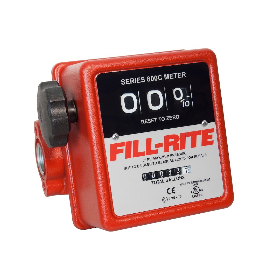 Fill Rite Flow Meter, Use with Gasoline/ Diesel/ E15/ Kerosene/ B20 and Mineral Spirits, 5 to 20 Gpm Flow, Mechanical Numbers – 807C