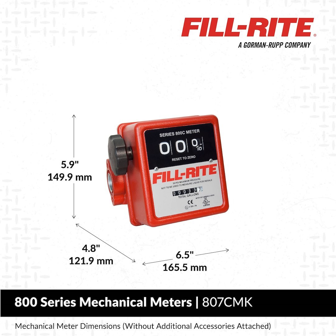 Fill Rite Flow Meter, Use with Fluids of Any Viscosity/ Rated for Gasoline/ Diesel/ Kerosene/ Mineral Spirits/ Stoddard Solvents and Heptane – 807CMK
