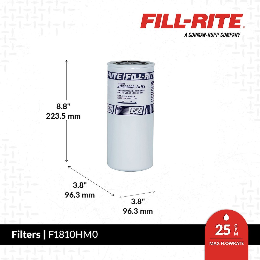 Fill Rite Liquid Transfer Tank Pump Filter, Hydrosorb®, Filter Element Insert, Spin on, Removes Water/ Particulates – F1810HM0