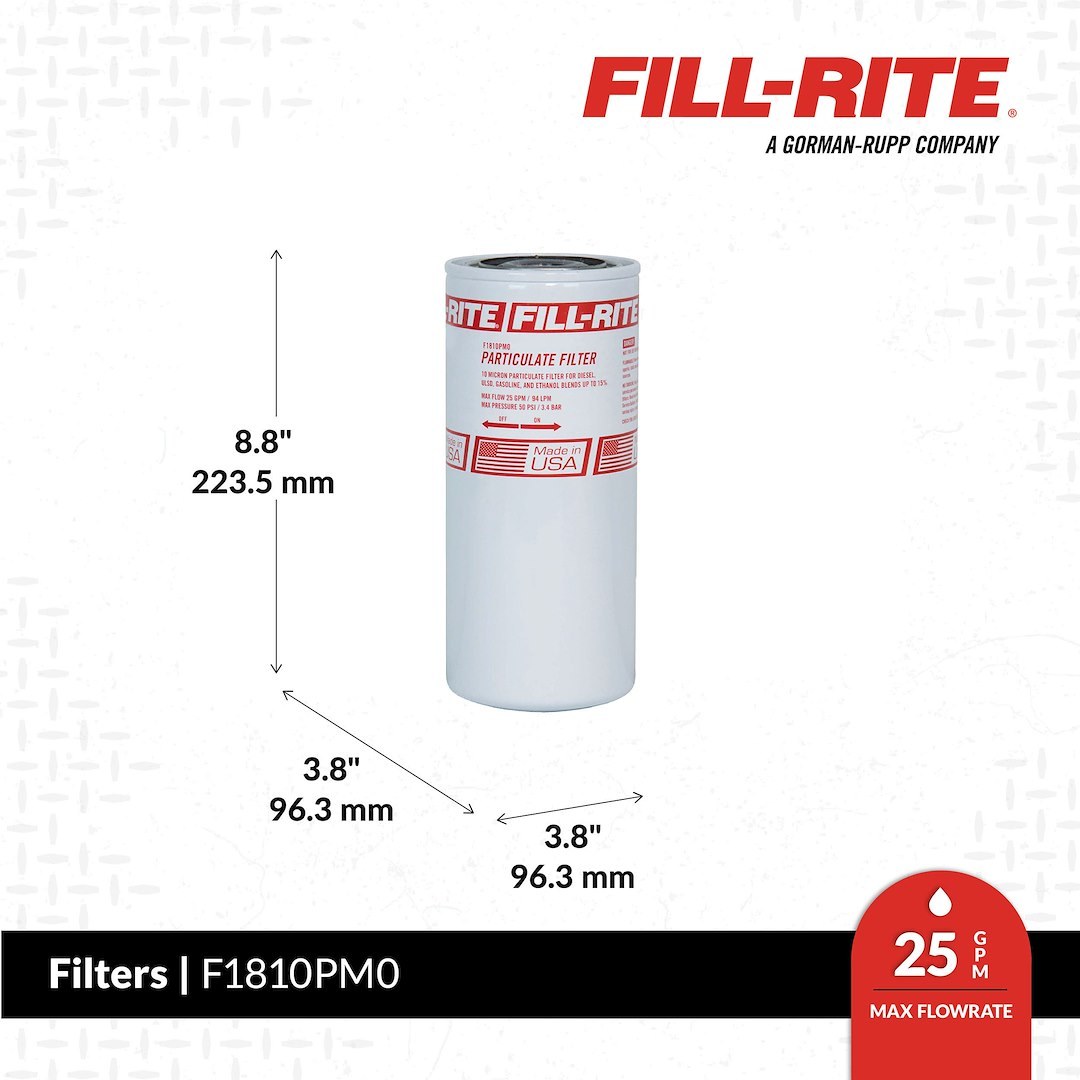 Fill Rite Liquid Transfer Tank Pump Filter, Filter Element Insert, Spin on, Removes Particulates – F1810PM0