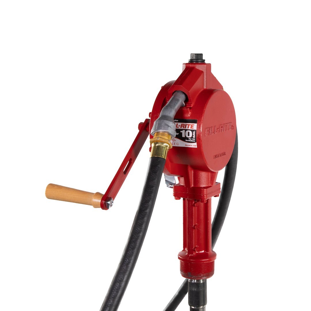 Fill Rite Dispensing Pump, Fits Drums/ Totes and Barrels, Use for Gasoline/ Diesel/ Light Oil/ Kerosene, 10 Gallons Per 100 Revolutions – FR112