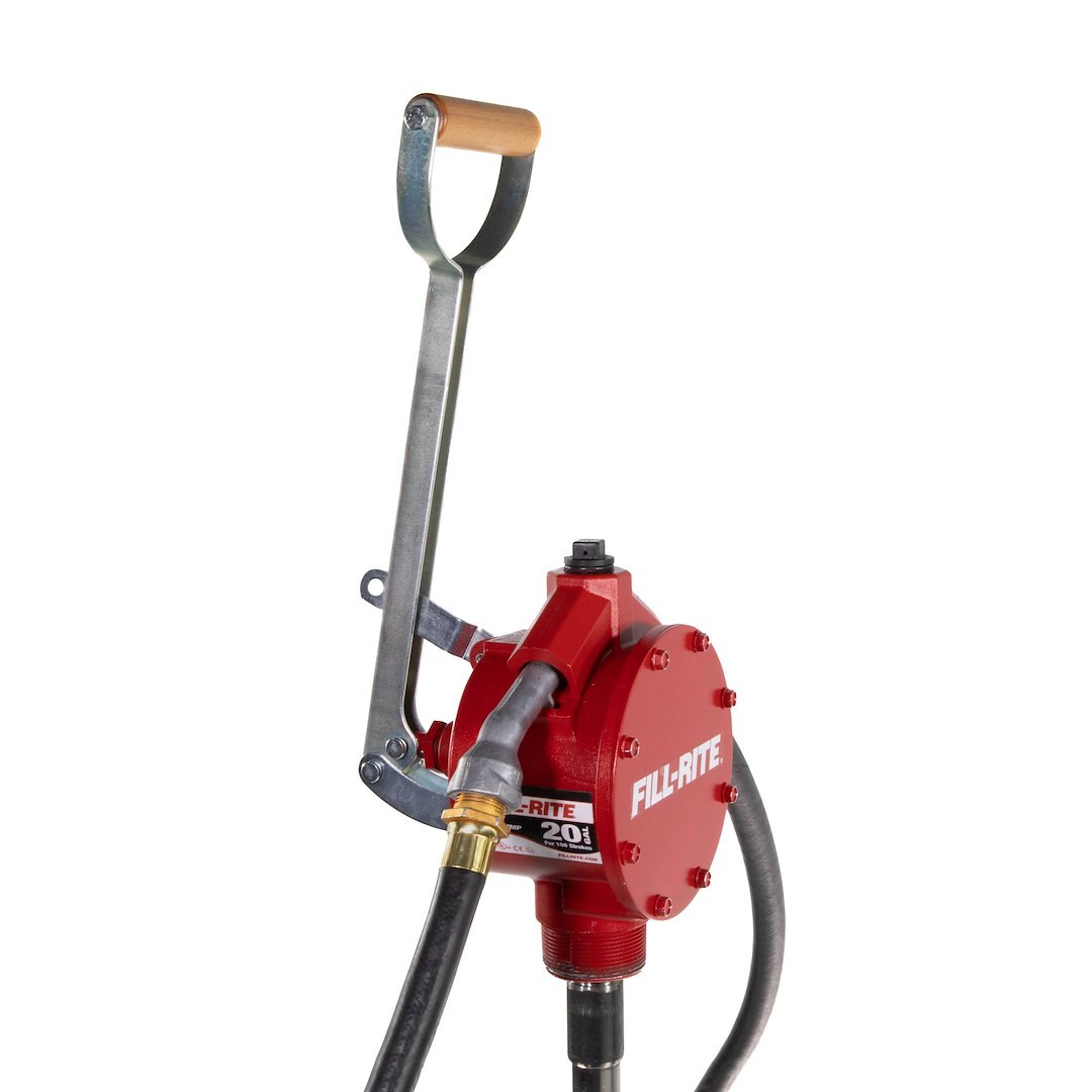 Fill Rite Dispensing Pump, Fits Drums/ Totes and Barrels, Use for Gasoline/ Diesel/ Light Oil/ Kerosene, 20 Gallons Per 100 Strokes, Aluminum – FR152