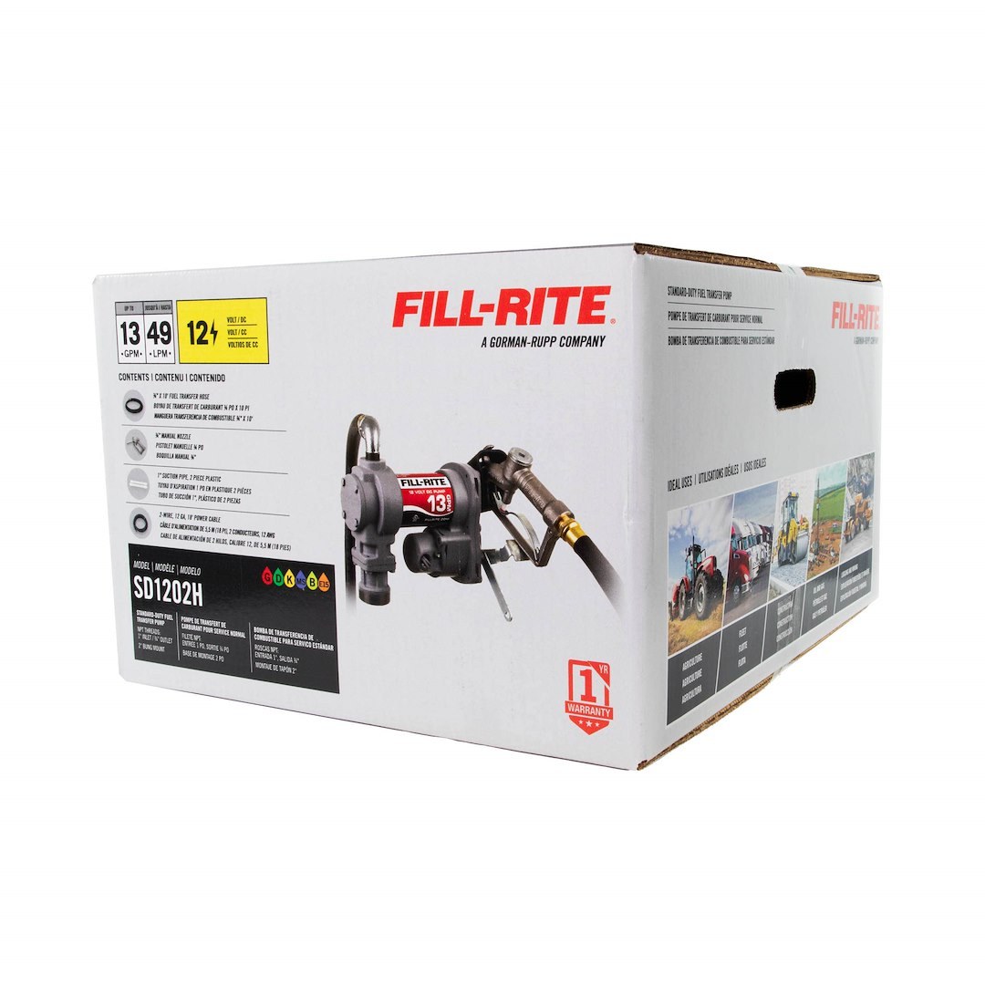 Fill Rite Liquid Transfer Tank Pump, H Series, Diesel/ Gasoline/ Kerosene/ E15/ Biodiesel Up to B20, Electric, 12 Volt DC – SD1202H