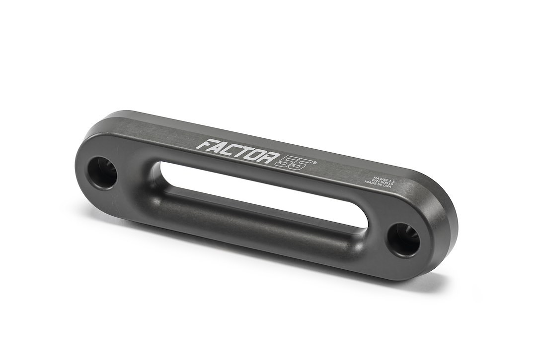 Factor 55 Winch Fairlead, Hawse Style, For Use with Synthetic Rope, Anodized, Gun Metal Gray, 1-1/2 Inch Thick Aluminum – 00019