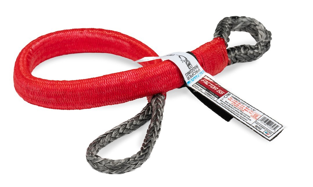 Factor 55 Shackle Rope, Hammerloop™, 3/8 Inch Diameter X 30 Inch Length, 27800 Pound Minimum Breaking Strength, Red Polyester Sleeve, Gray – 00103