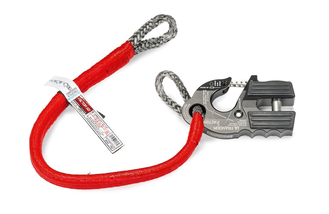 Factor 55 Shackle Rope, Hammerloop™, 3/8 Inch Diameter X 30 Inch Length, 27800 Pound Minimum Breaking Strength, Red Polyester Sleeve, Gray – 00103