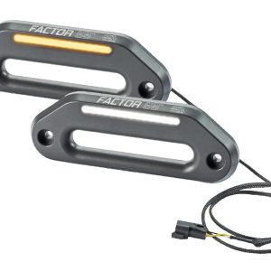 Factor 55 Winch Fairlead, Hawse Style, For Use with Synthetic Winch Rope, Anodized, Gun Metal Gray, Aluminum, Integrated LED Light Bar – 00216-06