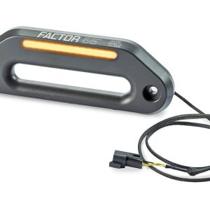 Factor 55 Winch Fairlead, Hawse Style, For Use with Synthetic Winch Rope, Anodized, Gun Metal Gray, Aluminum, Integrated LED Light Bar – 00216-06