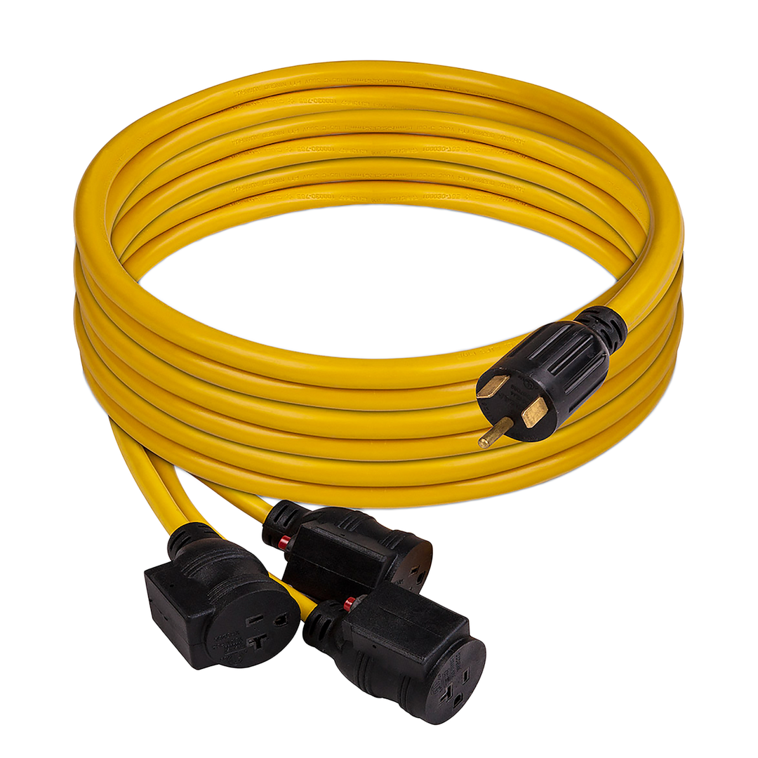 Firman Power Power Cord, Power Supply Cord, 30 Amp, 25 Foot Length, TT-30P 125 Volt 30 Amp Plug to 3 X 5-20R 125 Volt 20 Amp Receptacle – 1101