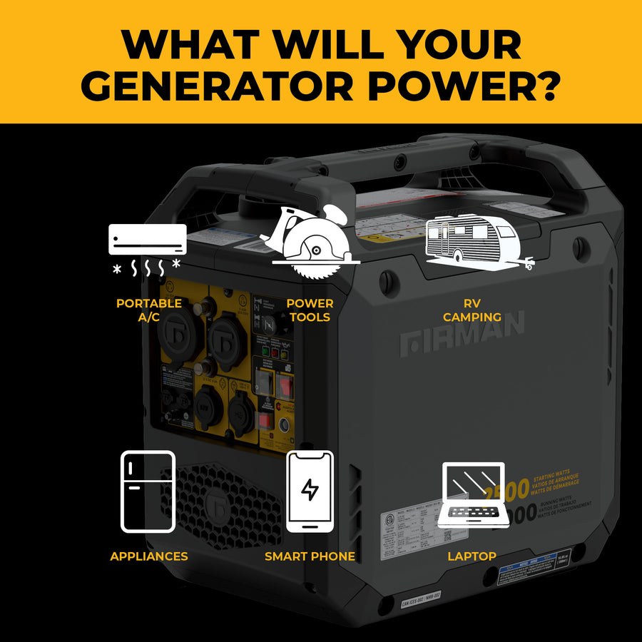 Firman Power Generator Power, Whisper Series, Inverter, Recoil Start, 80 Cc/ Ohv/ Air Cooled/ 4-Stroke Single Cylinder Engine – W02081