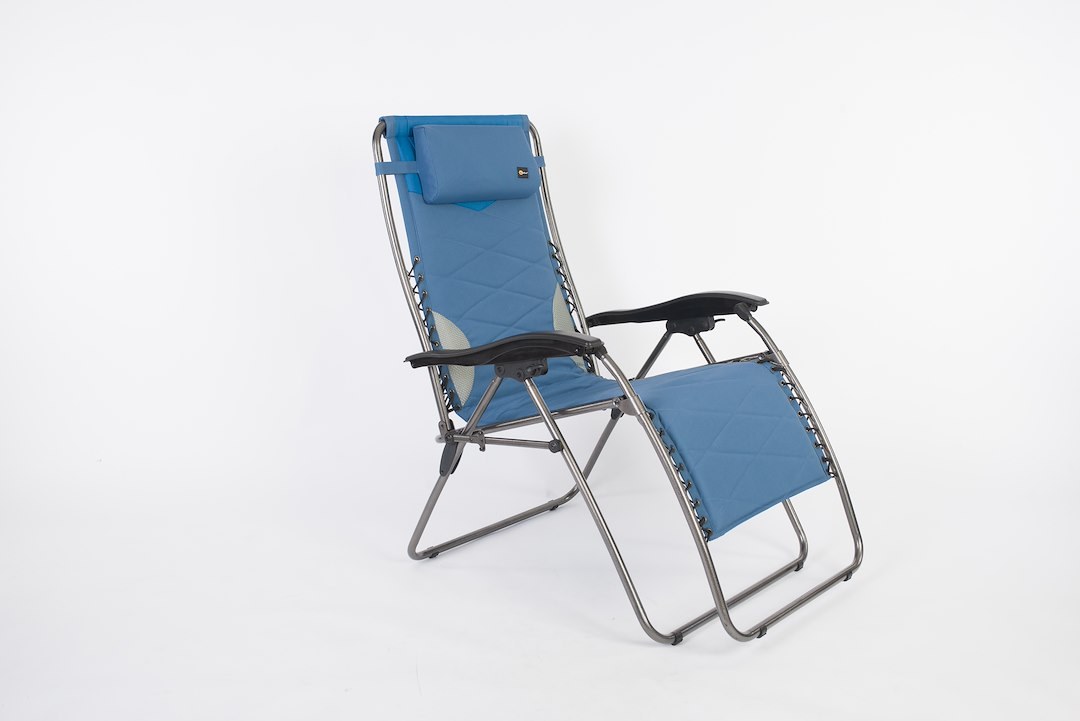Faulkner Camping Chair, Catalina, Recliner, 38-1/4 Inch Height X 26 Inch Width X 6-3/4 Inch Depth, 300 Pound Weight Capacity, Foldable, Blue – 52296