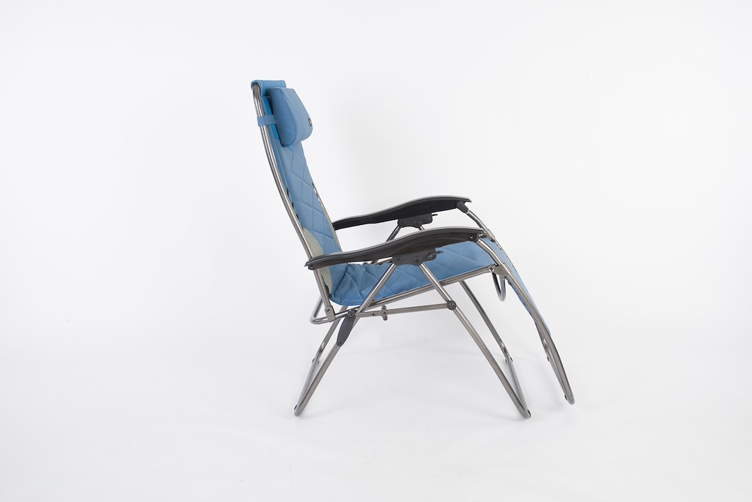 Faulkner Camping Chair, Catalina, Recliner, 38-1/4 Inch Height X 26 Inch Width X 6-3/4 Inch Depth, 300 Pound Weight Capacity, Foldable, Blue – 52296