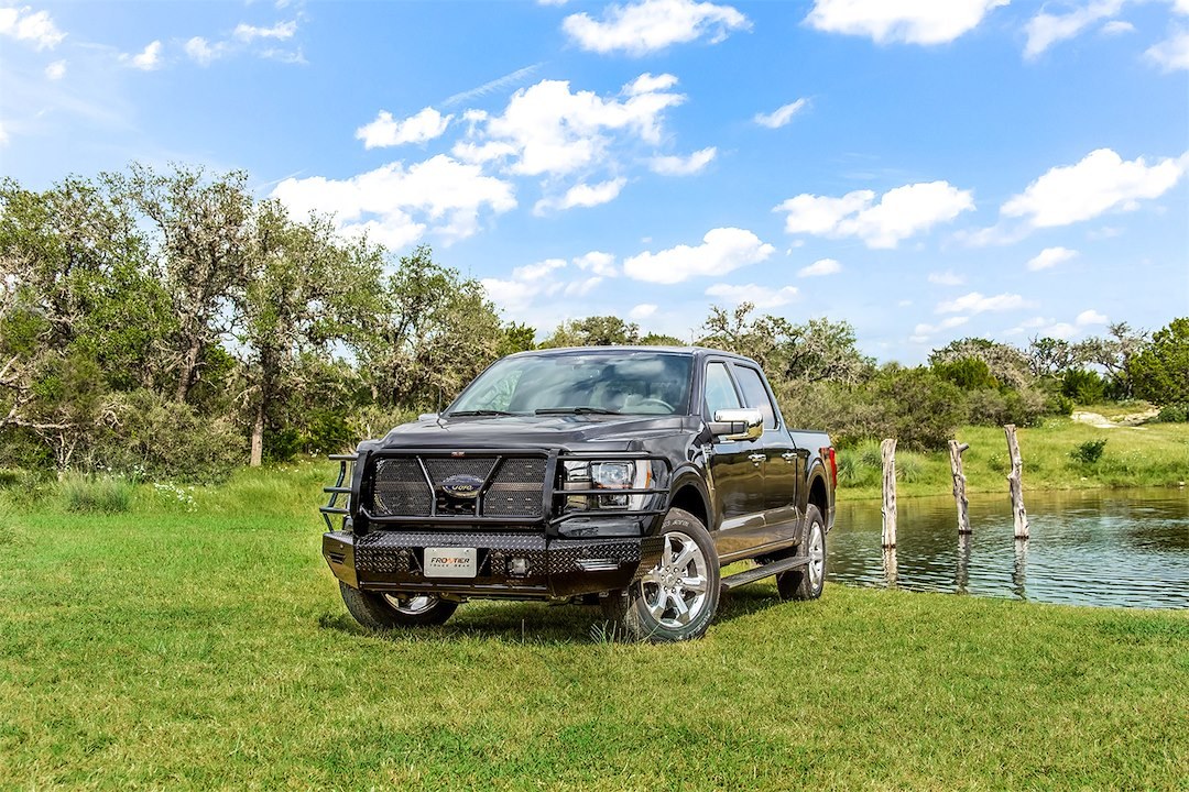 Frontier Truck Gear Bumper, Original, One Piece Design, Mounting Hardware Included, With Grille Guard, Without Winch Mount – 300-52-1007