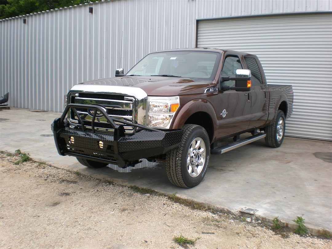 Frontier Truck Gear Bumper, Xtreme, One Piece Design, Mounting Hardware Included, With Bull Bar, With OEM Style Foglight Cutouts – 600-11-1005