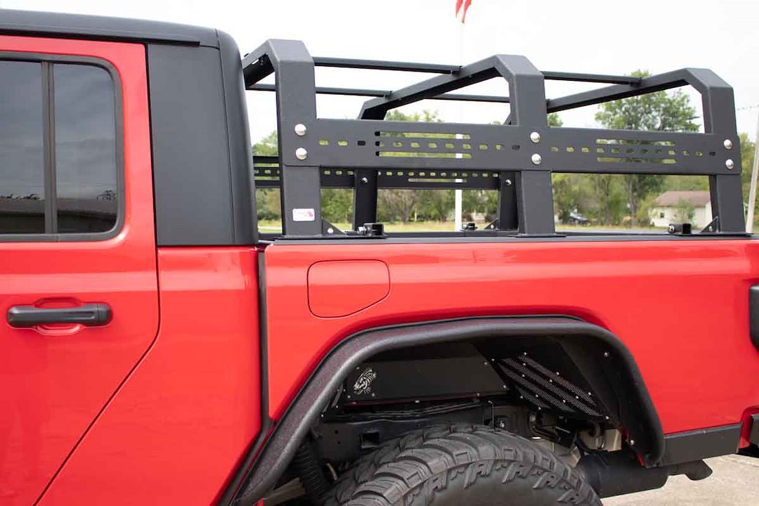 Fishbone Bed Cargo Rack, Tackle, 500 Pound Capacity, 21-5/8 Inch High, Bolt-On, Powder Coat, Black, Steel, Without Toolbox Mount – FB21219