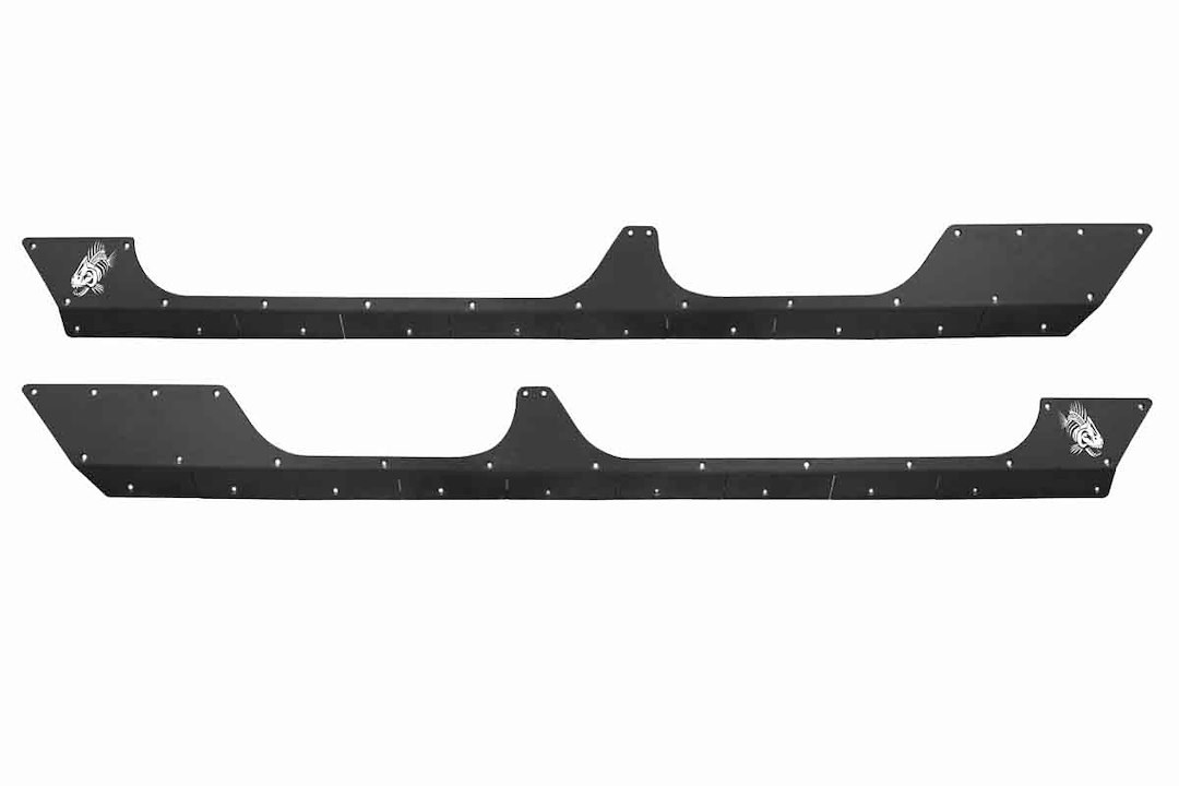 Fishbone Rocker Panel Guard, Scale Armor, Flush Style, Piranha Design, Gloss Powder Coat, Black, Steel – FB23190