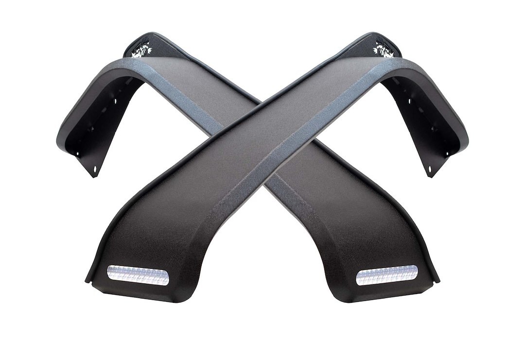 Fishbone Fender Flare, Elite, Bolt-On, Flat High-Rise Style, With Built-IN LED Lights, Without Inner Fender Liners, Powder Coated, Black – FB33455F