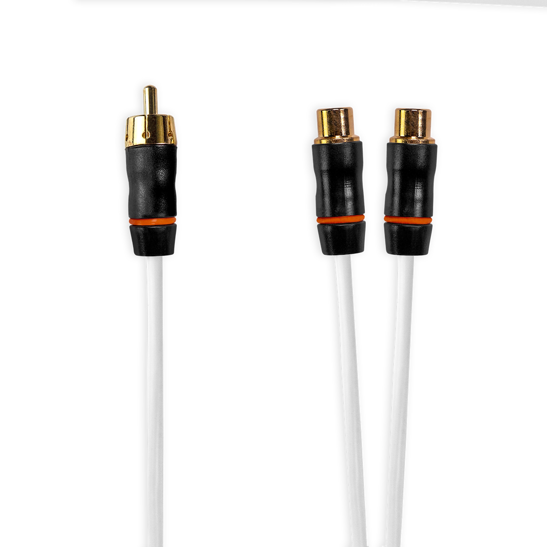 Fusion Elec Audio/ Video Cable, Performance, Male to Dual Female, 10.8 Inch Length, White, With Gold Plated Connectors – 010-12622-00