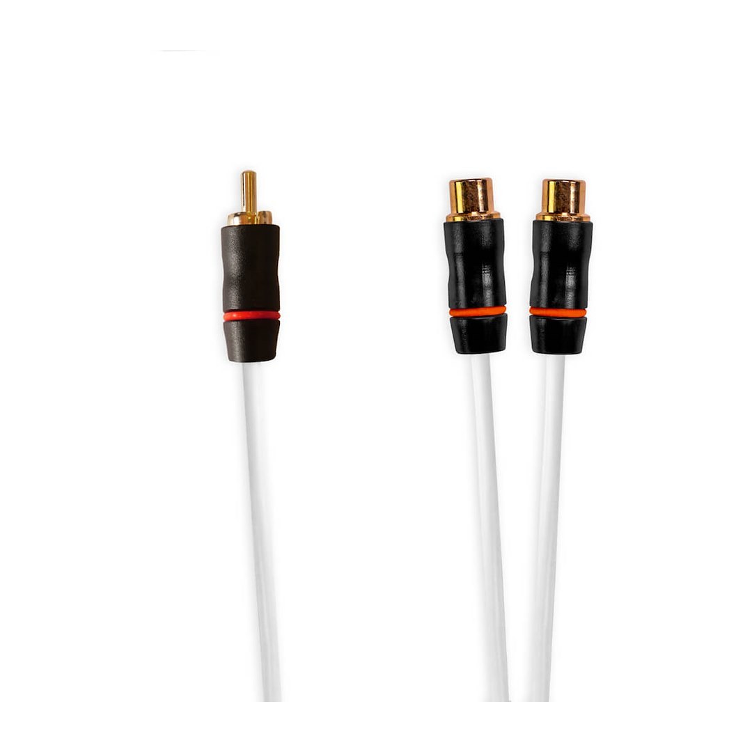 Fusion Elec Audio/ Video Cable, Male to Dual Female, 0.9 Foot Length, Black/ White, With Nickel Plated Connectors – 010-12896-00
