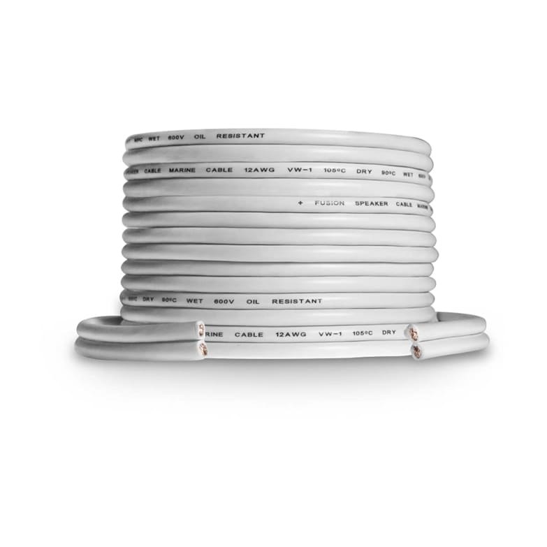Fusion Elec Speaker Wire, Round Type, VW-1 Fire Retardant Rating, 25 Foot Length, 12 Gauge, White – 010-12898-00