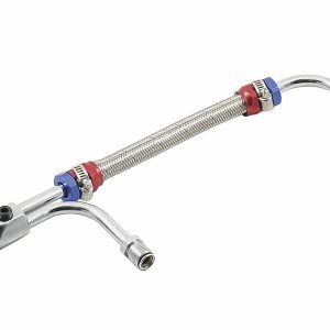 Mr. Gasket Carburetor Fuel Line, For Use with Holley 4150/ 4160 Series Carburetors, Adjustable, Chrome Plated with Red and Blue Hose Ends – 1556G
