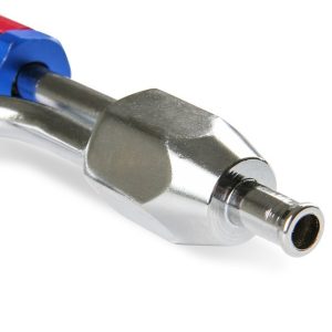 Mr. Gasket Carburetor Fuel Line, For Use with Holley 4150/ 4160 Series Carburetors, Adjustable, Chrome Plated with Red and Blue Hose Ends – 1556G