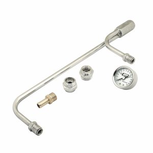 Mr. Gasket Carburetor Fuel Line, For Use with Holley 4150 Series Carburetors, Chrome Finish, With Fuel Pressure Gauge – 1559