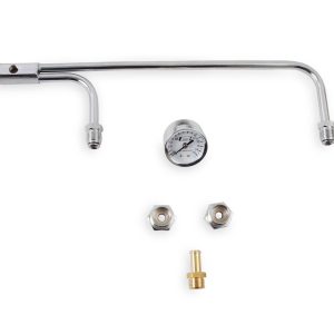 Mr. Gasket Carburetor Fuel Line, For Use with Holley 4150 Series Carburetors, Chrome Finish, With Fuel Pressure Gauge – 1559