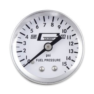 Mr. Gasket Gauge Fuel Pressure, 1-1/2 Inch Diameter, Full Sweep, 0-15 PSI Range, Analog Display, White Face/ Chrome Bezel/ Black Needle – 1561