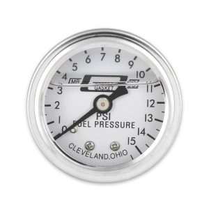 Mr. Gasket Gauge Fuel Pressure, 1-1/2 Inch Diameter, Full Sweep, 0-15 PSI Range, Analog Display, White Face/ Chrome Bezel/ Black Needle – 1563