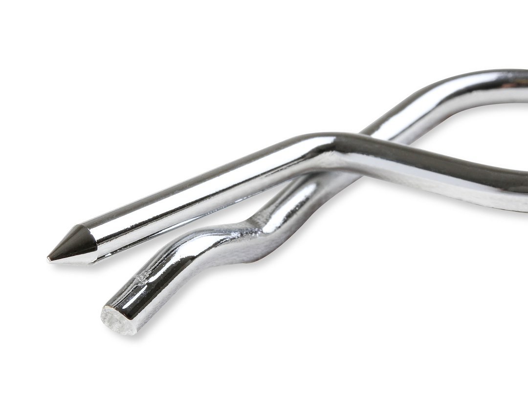 Mr. Gasket Hood Pin, Hairpin Style, With Cables, Chrome Plated, Silver – 1616
