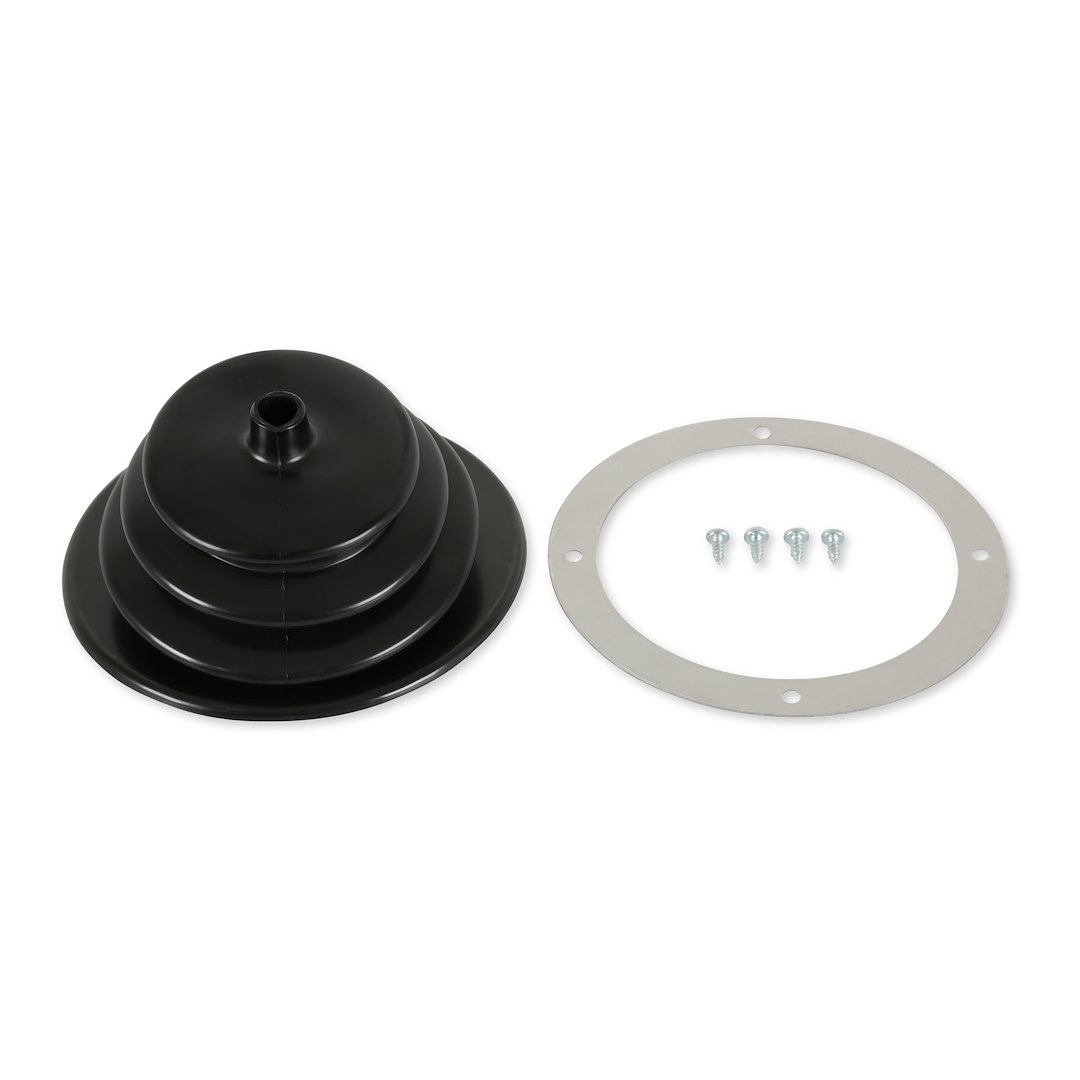 Mr. Gasket Shifter Boot, For Use with Manual Transmission Shifters, 5-1/2 Inch Diameter, Black, With Boot Plate – 1651