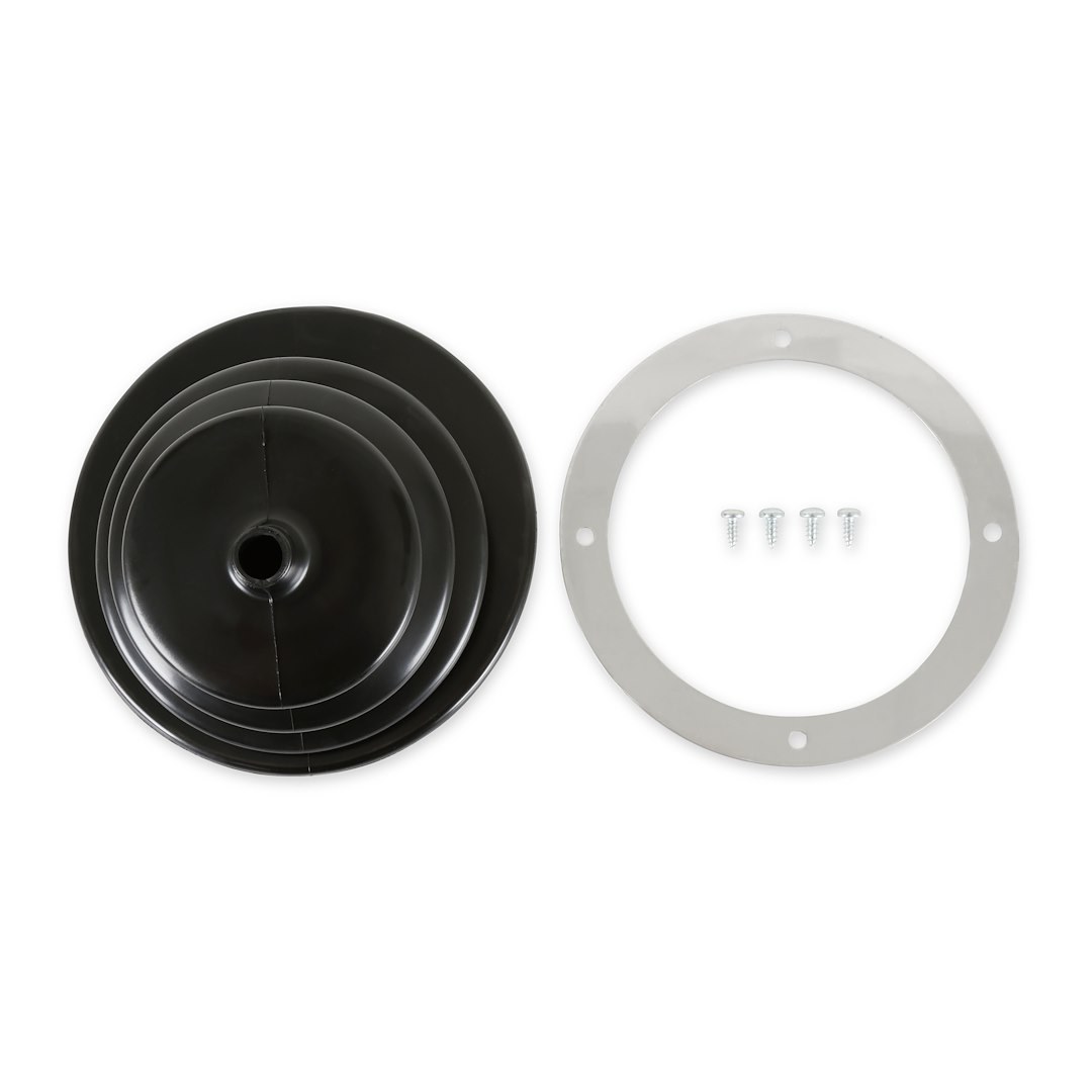 Mr. Gasket Shifter Boot, For Use with Manual Transmission Shifters, 5-1/2 Inch Diameter, Black, With Boot Plate – 1651
