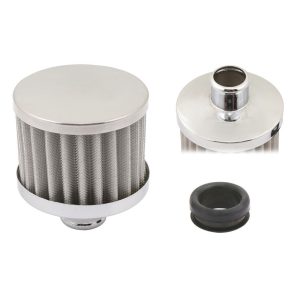 Mr. Gasket Crankcase Breather Filter, Push on with 1-1/4 Inch Diameter Inlet, 3 Inch Diameter X 3-1/8 Inch Height, Black Base/ Chrome Top – 2049G