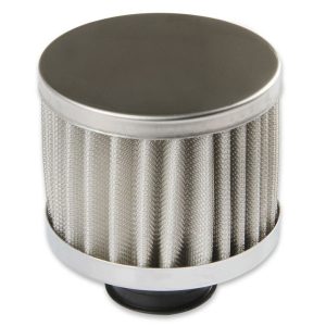 Mr. Gasket Crankcase Breather Filter, Push on with 1-1/4 Inch Diameter Inlet, 3 Inch Diameter X 3-1/8 Inch Height, Black Base/ Chrome Top – 2049G