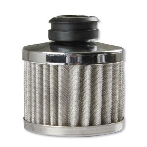 Mr. Gasket Crankcase Breather Filter, Push on with 1-1/4 Inch Diameter Inlet, 3 Inch Diameter X 3-1/8 Inch Height, Black Base/ Chrome Top – 2049G