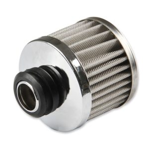 Mr. Gasket Crankcase Breather Filter, Push on with 1-1/4 Inch Diameter Inlet, 3 Inch Diameter X 3-1/8 Inch Height, Black Base/ Chrome Top – 2049G