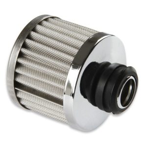 Mr. Gasket Crankcase Breather Filter, Push on with 1-1/4 Inch Diameter Inlet, 3 Inch Diameter X 3-1/8 Inch Height, Black Base/ Chrome Top – 2049G