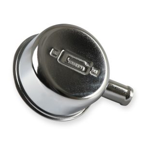 Mr. Gasket Crankcase Breather Cap, Round, 1 Inch Outside Diameter Neck X 5/8 Inch Outside Diameter Breather Tube, Push IN, Chrome, With Grommet – 2054