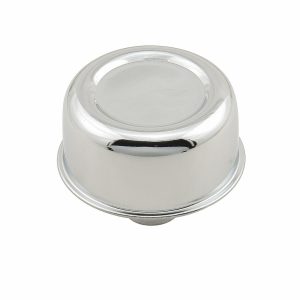 Mr. Gasket Crankcase Breather Cap, Round, 2-1/8 Inch Tall X 2-1/2 Inch Diameter, Push IN, Chrome, With Grommet – 2056